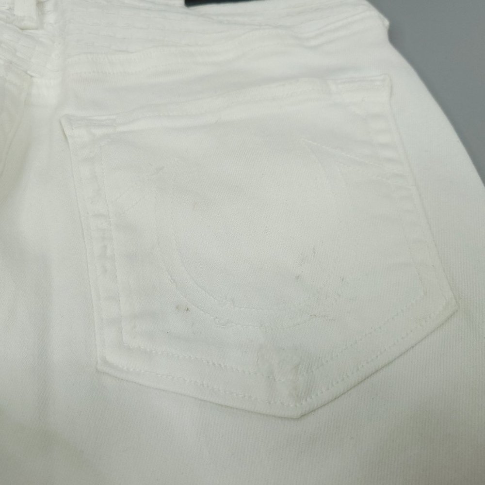 True Religion Halle Moto Jeans Size 26 Mid Rise Super Skinny White Distressed - Picture 4 of 15